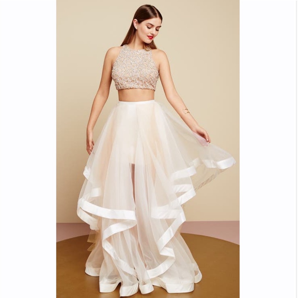 Terani Couture Two-Piece Tulle and Satin Rhinestone Gown - Picture 8 of 10